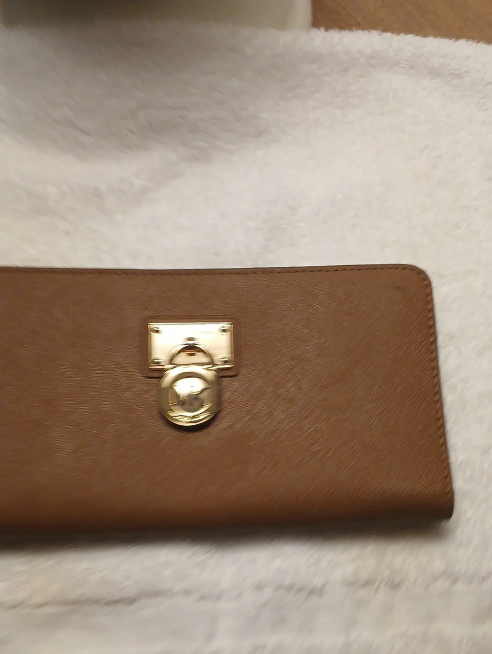 Brown Leather Zip-Around Wallet with Gold Hardware